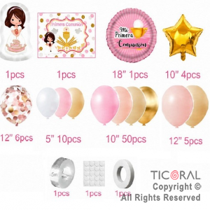 SET DE GLOBOS ARCO XL PRIMERA COMUNION ROSA 80 UNIDADES XY-287